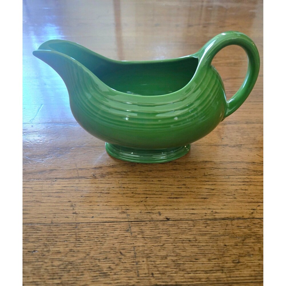 Vintage Homer Laughlin Fiesta Sauce Boat Pitcher Green Gravy Bowl Made in USA